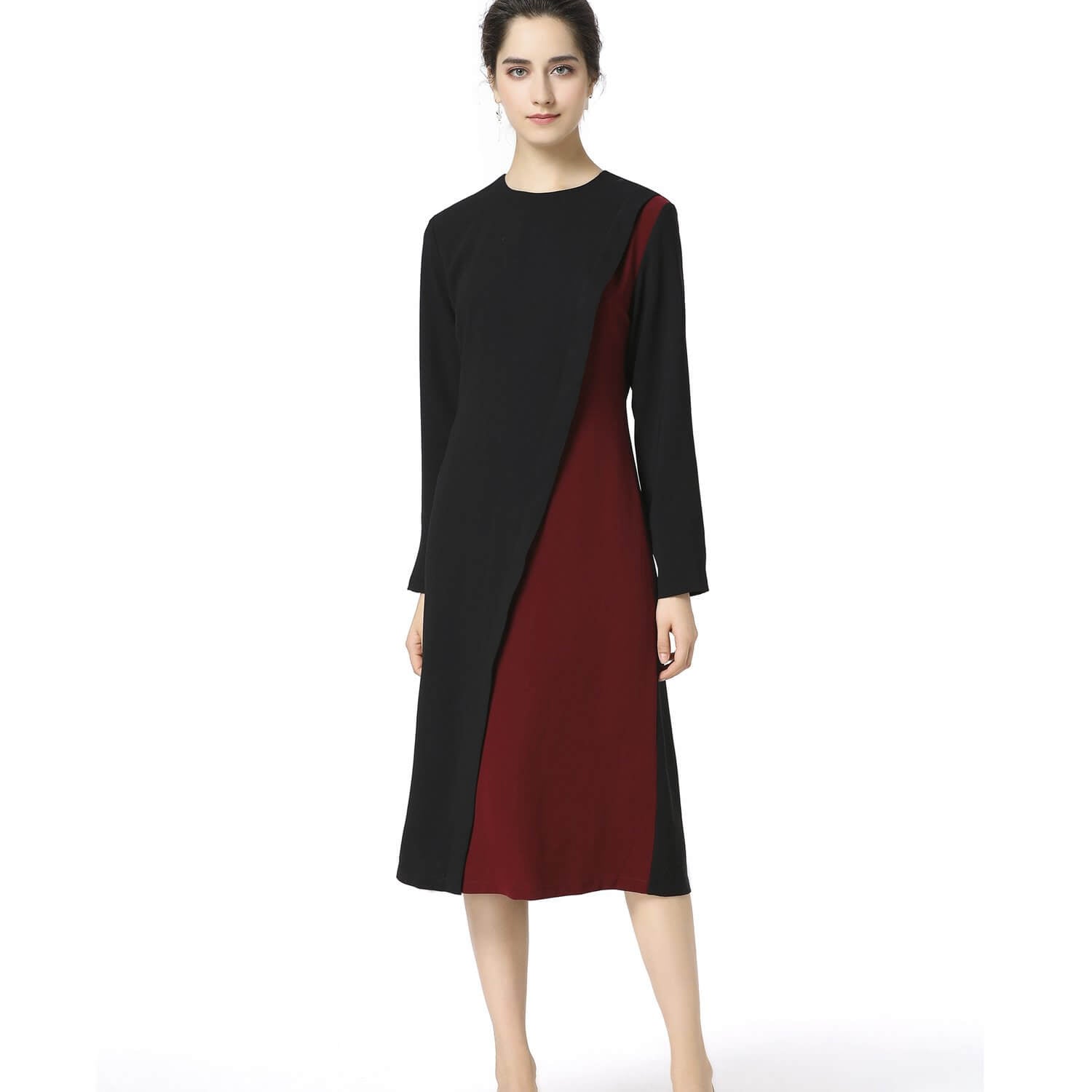 Clearance - Black & Burgundy Two Tone Dress – Martha & Mary Co