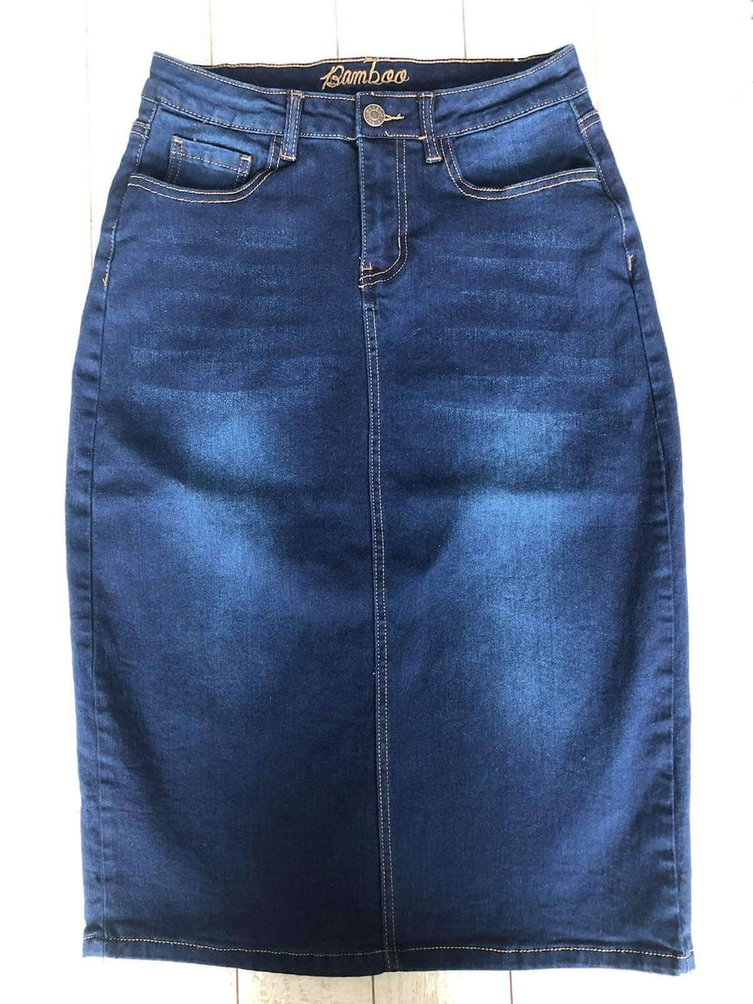 Classic Stretchy Denim Skirt - 27 Inch Dark Wash