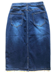 Classic Stretchy Denim Skirt - 27 Inch Dark Wash