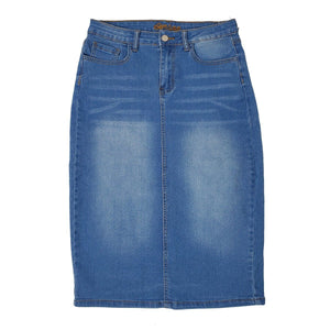 Classic Stretchy Denim Skirt - 27 Inch Light Wash