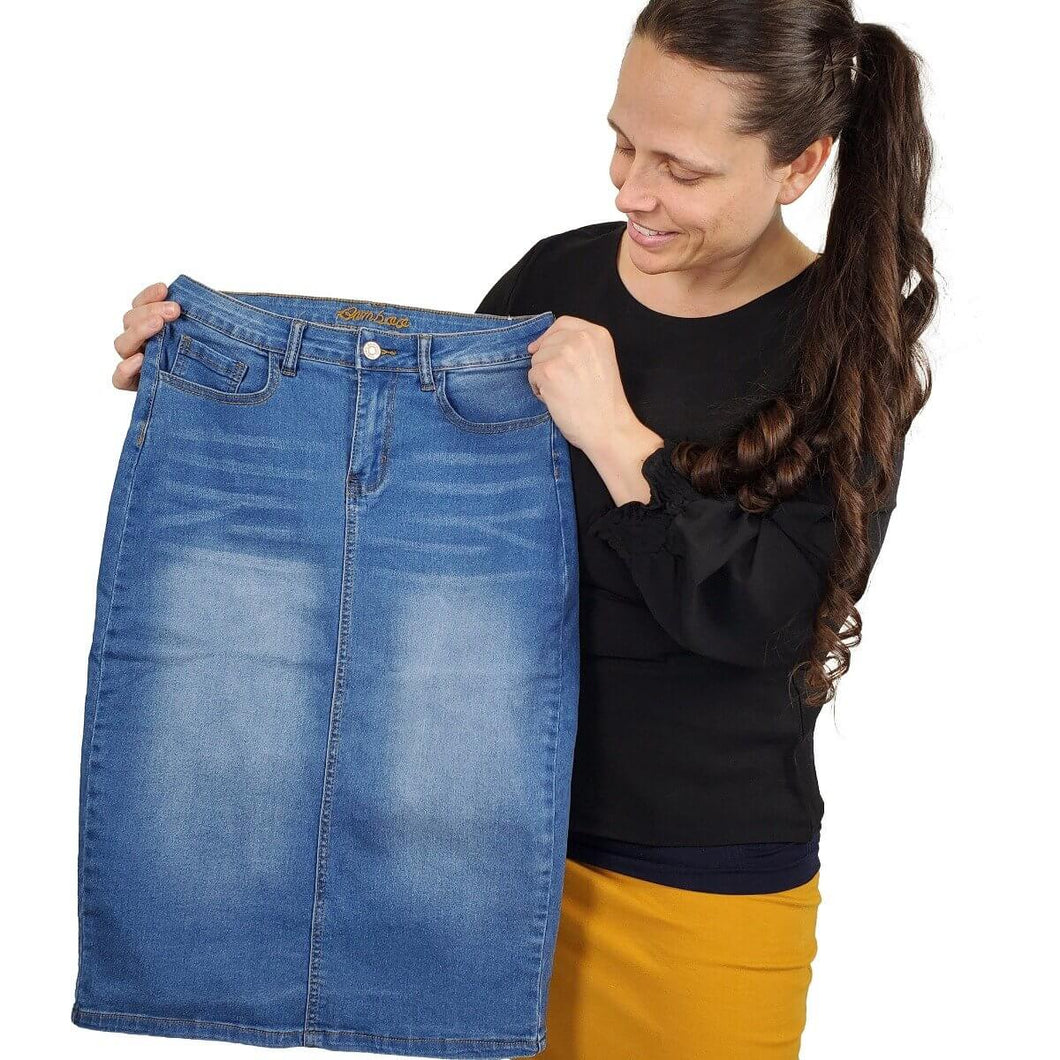 Classic Stretchy Denim Skirt - 27 Inch Light Wash